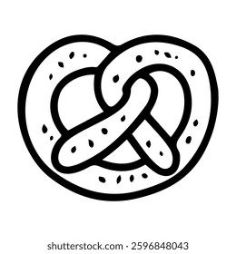 Baked pretzel. Hand drawn doodle. Wheat food. Sweet pastry. Tasty treat. Bakery bread product. Vector line art illustration.