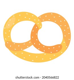 Baked pretzel with sesame seed isolated on white background. Oktoberfest concept.