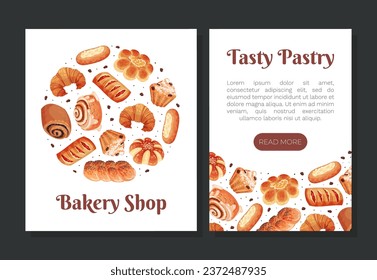 Baked Product Banner Design with Sweet Bun and Pastry Vector Template