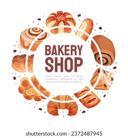 Baked Product Banner Design with Sweet Bun and Pastry Vector Template