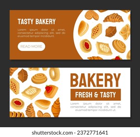 Baked Product Banner Design with Sweet Bun and Pastry Vector Template