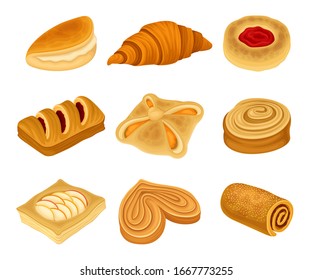 Baked Products Isolated on White Background Vector Set