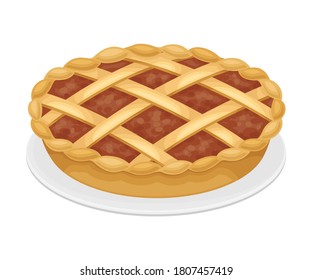 Baked Pumpkin Pie with Crust Served on Plate as Thanksgiving Day Attribute Vector Illustration