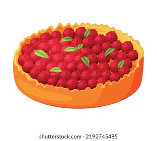 Baked Raspberry Pie Made from Pastry Dough with Sweet Fruit Filling Vector Illustration