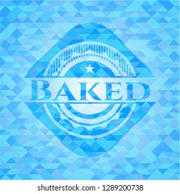 Baked realistic sky blue emblem. Mosaic background