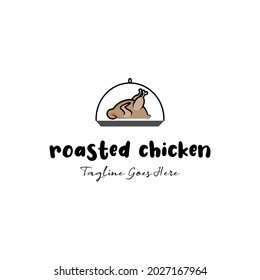 Gebackenes geröstetes Huhn mit Bein zum Abendessen Küche Thanksgiving und Weihnachten Feiern für einfache flache Retro-Vintage handgezeichnet Restaurant Logo Design Vektorgrafik