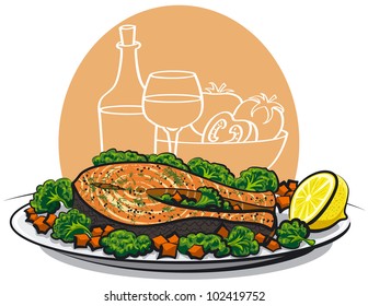 Baked salmon steak