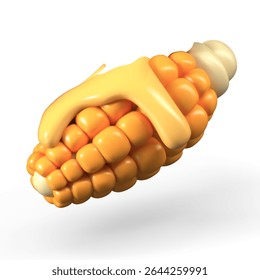 Baked small corn with melted butter, elote. Appetizing vegan snack. Tasty dish, street food