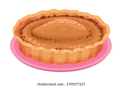 Baked Sweet Pie with Filling and Crust Made of Shortcrust Pastry Vector Illustration