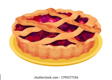 Baked Sweet Pie with Filling and Crust Made of Shortcrust Pastry Vector Illustration