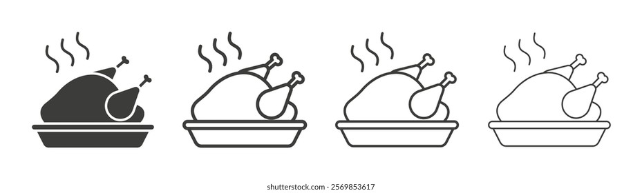 Baked turkey icon flat and linear vector illustration on white background.