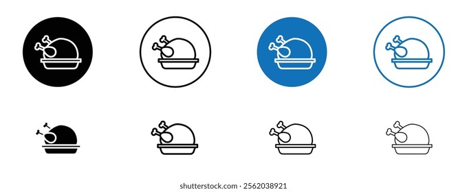 Baked turkey icon set in black and blue colors