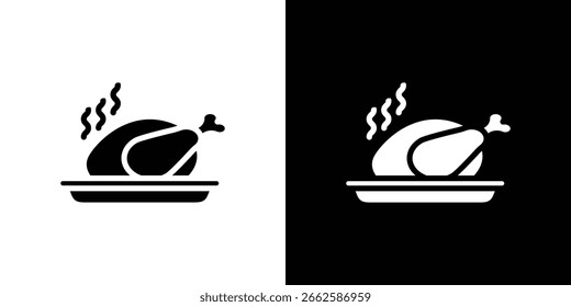 Gebackene Truthahn-Symbol-Set in schwarzem Glyphe-Stil. Silhouette Sammlung Vektorgrafik.