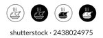 Baked turkey icon set. chicken cooked meat on plate vector symbol. whole rotisserie pictogram. grill roasted turkey on tray.
