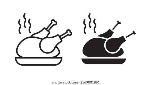 Baked turkey icon set vector graphics designs