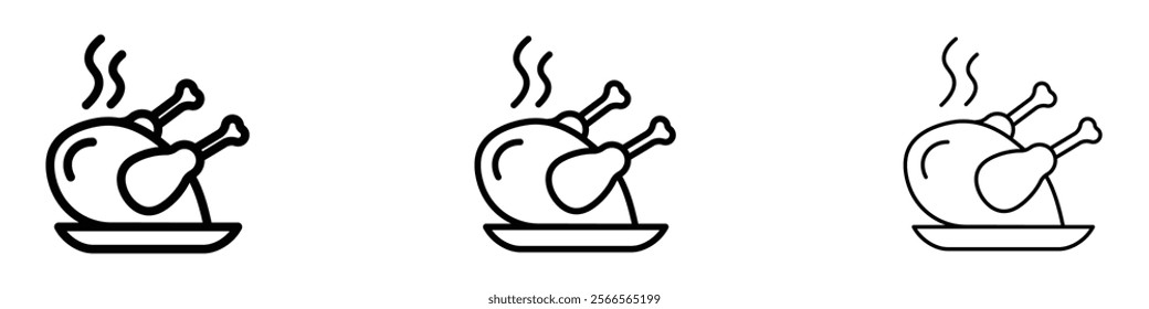 Baked turkey icon in tree different line stroke sizes.