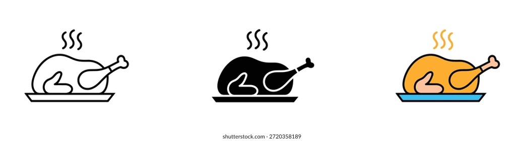 Vector de icono de pavo horneado. Delicioso pavo asado caliente, símbolo de pollo. Ilustración vectorial.