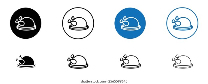 Baked turkey icons in black and blue colors