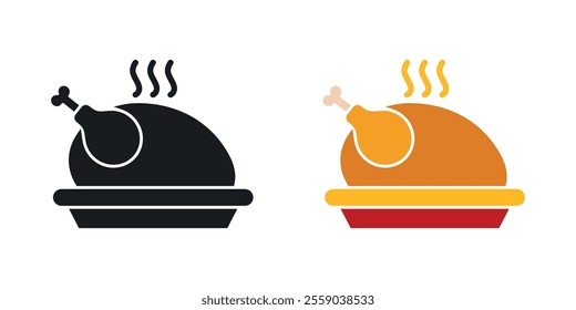 Baked turkey icons in black and colored version