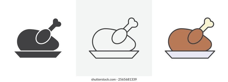 Baked turkey icons in black and colored versions