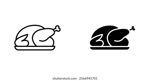 Baked turkey icons. black and white vector set.