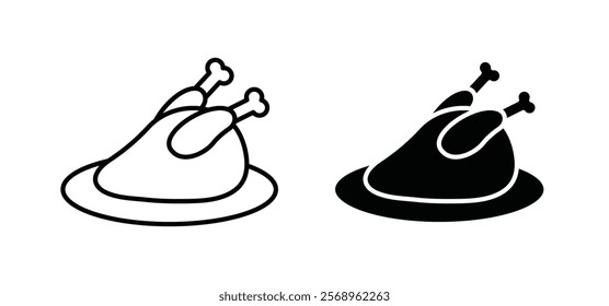 Baked turkey icons in black and white colors