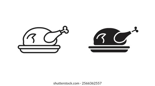 Baked turkey icons in line stroke and flat versions