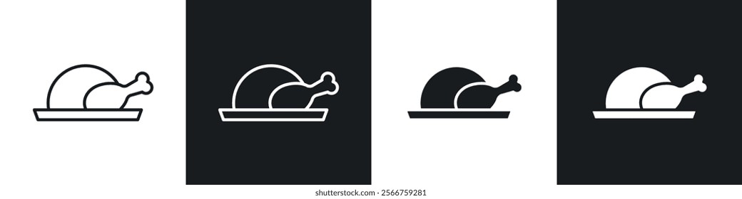 Baked turkey icons in Thin line black color. flat simple vector symbols illustration.