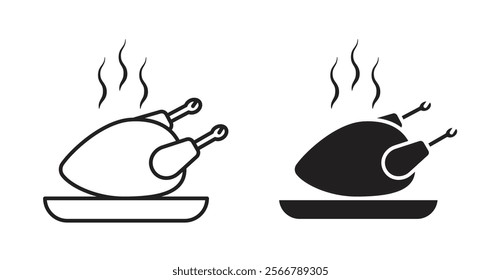 Baked turkey vector line icon illustration