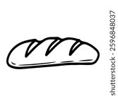 Baked wheat bread. Hand drawn doodle. Bakery product. Pastry food. Sweet bun. Loaf. Vector line art illustration.