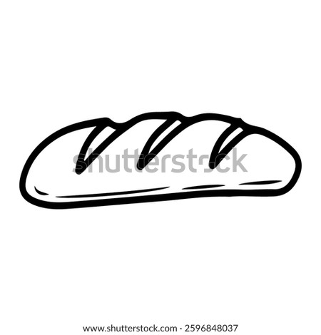Baked wheat bread. Hand drawn doodle. Bakery product. Pastry food. Sweet bun. Loaf. Vector line art illustration.