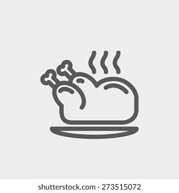 Baked whole chicken icon thin line for web and mobile, modern minimalistic flat design. Vector dark grey icon on light grey background.