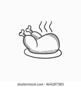 Icono de esbozo de vector de pollo entero al horno aislado en el fondo. Hand dibujó un ícono de pollo entero al horno. Icono de boceto de pollo entero al horno para infografía, sitio web o aplicación.