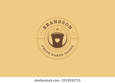 Bakehouse bread pastry with heart and star circle retro logo design template vector flat illustration. Bakery minimalist logotype for baked fresh food cake delicious dessert shop store cafe