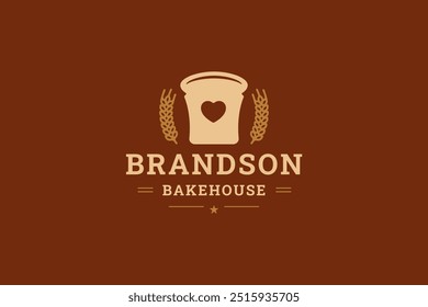 Bakehouse frisches Brot Kuchen Cupcake mit Weizen Retro Logo Design Vorlage Vektor flache Illustration. Backwaren frische Koch Produkt Dessert mit Herz minimalistischen Logotype für Shop Shop Café