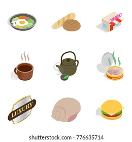 Bakehouse icons set. Isometric set of 9 bakehouse vector icons for web isolated on white background
