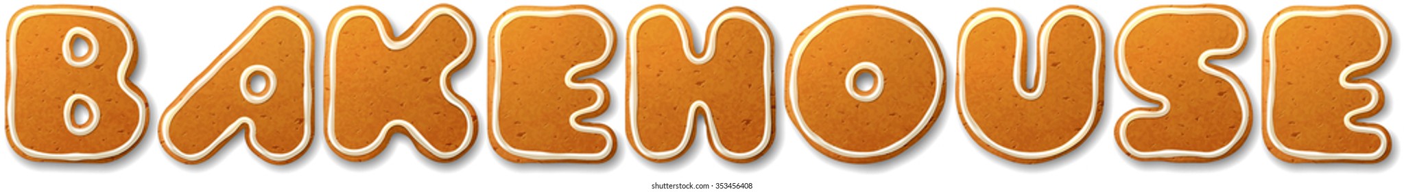 Bakehouse. Vector inscription, decorated white icing, isolated on white