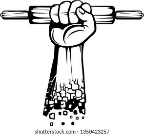 Baker Arm Raised Up With Hand Holding Baking Bakery Rolling Pin To Bake
