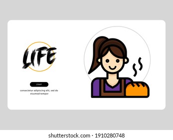 El avatar panadero sobre el fondo blanco de las profesiones es perfecto para materiales de aprendizaje e ilustración visual sobre productos digitales