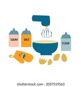 El concepto de panadería y panadería. Proceso de pastelería. Ilustración vectorial aislada en estilo de dibujos animados