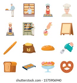 Baker and bakery vector cartoon icon set.Vector isolated illustration oven and mixer.Icon set of tool for bakery.