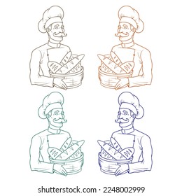 Baker With A Basket Of Freshly Baked Bread Vector Illustration
