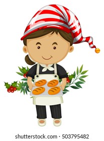 Baker and bread for christmas day illustration