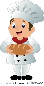 A baker with bread in his hands. A cook in a cap.