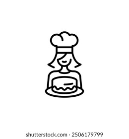 Baker with cake icon. Simple baker icon holding a cake for social media, app, and web design. Vector illustration.