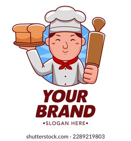 Baker Cartoon Character Logo Vector Template