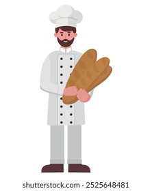baker with chef hat and bread in hand