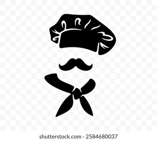 Baker or chef in hat, graphic design. Food, meal, pizzeria, bakery, bakehouse and bakeshop, vector design and illustration