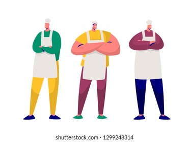 Baker Chef Professional Character Set Isolated. Kitchen Worker Master Person. Man Bakery Job Occupation. Male Restaurant Caucasian Staff Pose in Uniform Apron Flat Cartoon Vector Illustration