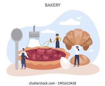 Concepto de Baker. Chef con el uniforme de pan. Proceso de pastelería. Trabajador de panadería y pastelería. Ilustración vectorial aislada